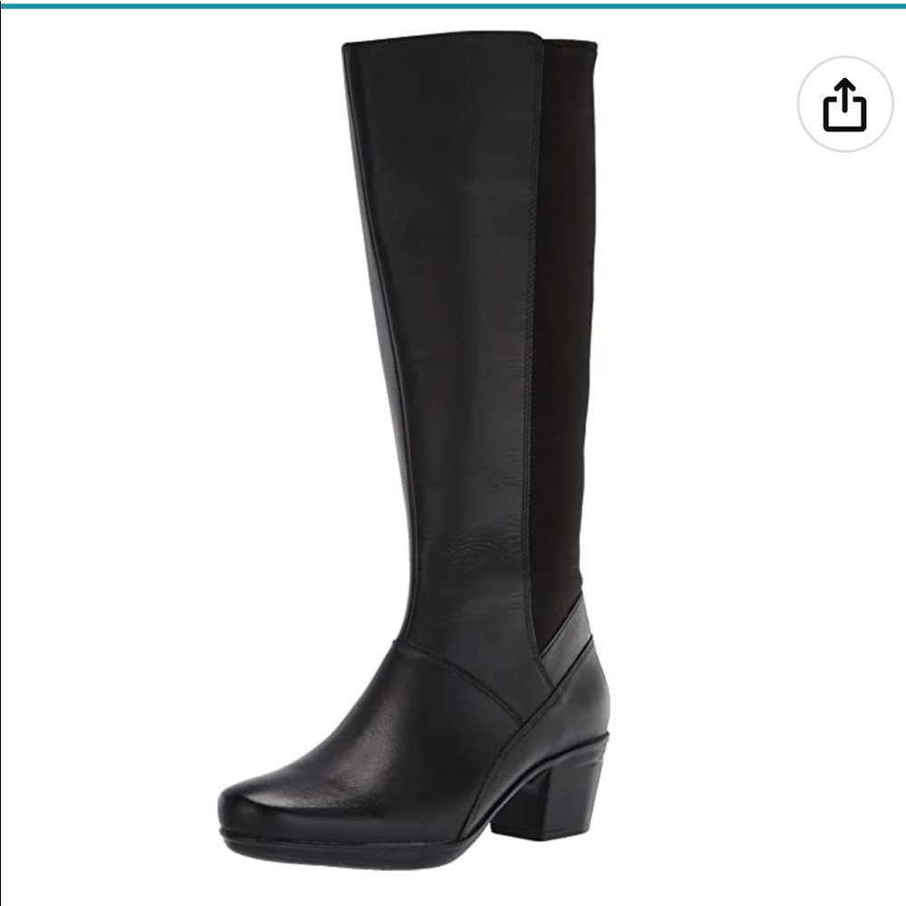Clarks Women’s Emslie Emma Black Leather Tall Knee-High Boots With Zipper NWT